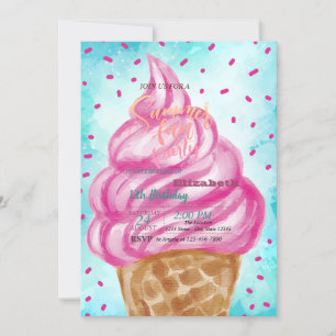 Ice Cream Cone Summer Birthday Party Invitation