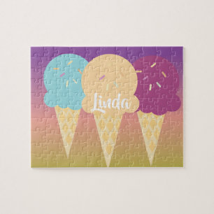 Ice Cream Cone Summer Ombre Rainbow Colourful Kids Jigsaw Puzzle