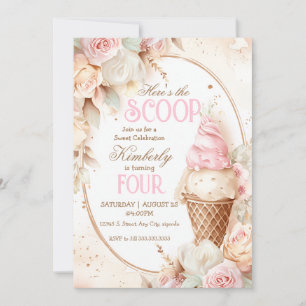Ice cream cone vintage pink blush ice cream invitation