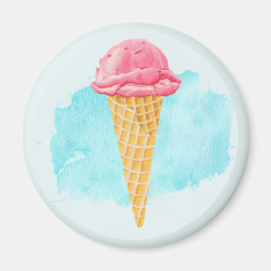 Ice Cream Cone With A Blue Paint Splatter Magnet