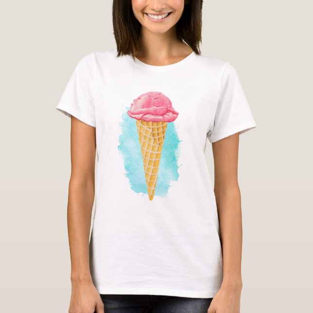 Ice Cream Cone With A Blue Paint Splatter T-Shirt (Front)