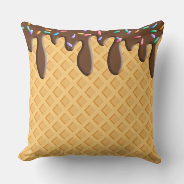 Ice Cream Cone With Chocolate Frosting & Sprinkles Cushion (Front)