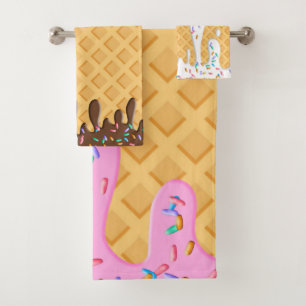 Ice Cream Cone With Dripping Frosting & Sprinkles Bath Towel Set