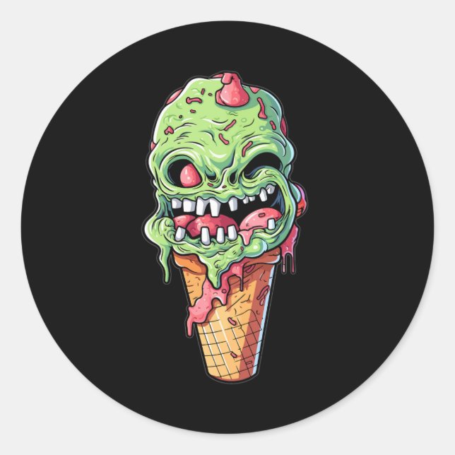 ice-cream-cone-with-little-monster-collection(7) classic round sticker (Front)