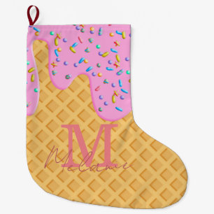 Ice Cream Cone With Pink Frosting & Sprinkles Large Christmas Stocking