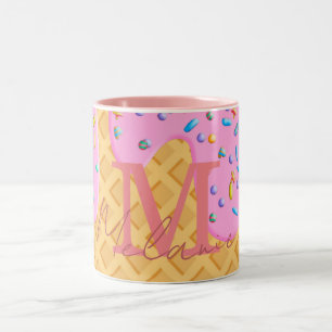 Ice Cream Cone With Pink Frosting & Sprinkles Two-Tone Coffee Mug