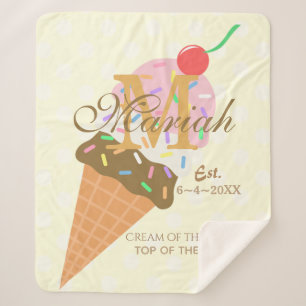Ice Cream Cone with Sprinkles & a Cherry on Top Sherpa Blanket