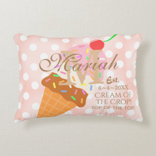 Ice Cream Cone with Sprinkles, Cherry on Top Decorative Cushion