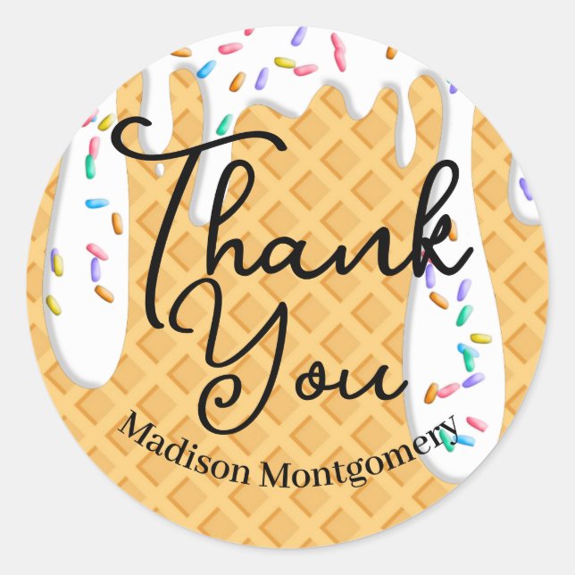 Ice Cream Cone With Vanilla Frosting & Sprinkles Classic Round Sticker (Front)