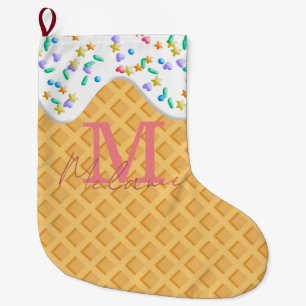 Ice Cream Cone With Vanilla Frosting & Sprinkles Large Christmas Stocking