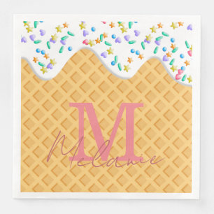 Ice Cream Cone With Vanilla Frosting & Sprinkles Napkin