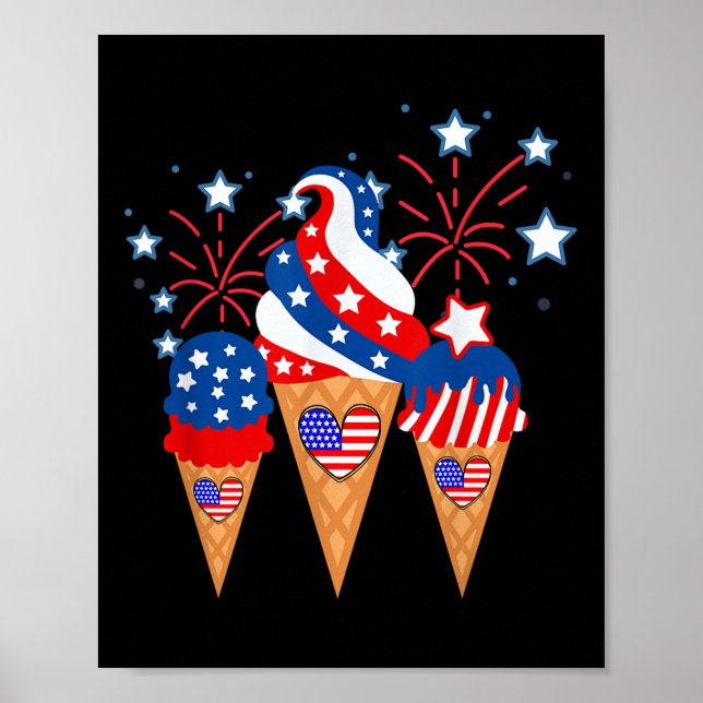 Ice Cream Cones 4th Of July Holiday Patriotic Poster (Front)
