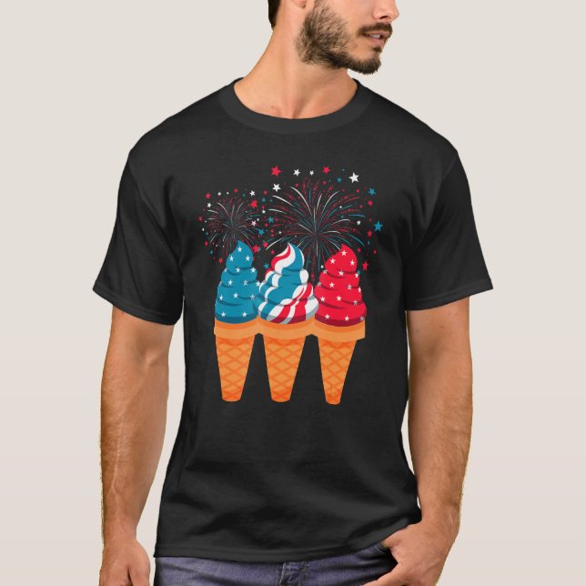 Ice Cream Cones 4th Of July Patriotic USA Flag Pri T-Shirt (Front)