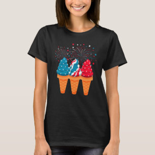 Ice Cream Cones 4th Of July Patriotic USA Flag Pri T-Shirt