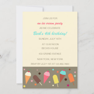 Ice cream cones and bars birthday party invitation