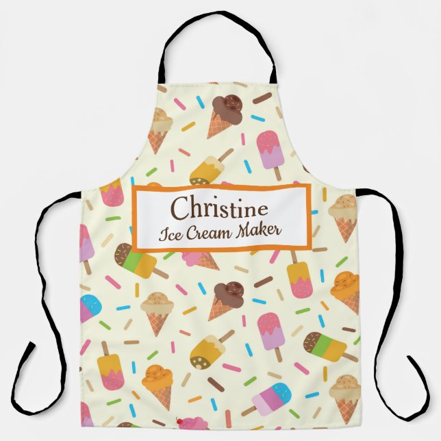 Ice cream cones and popsicles custom name  apron (Front)