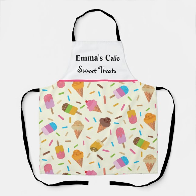 Ice cream cones and popsicles custom name  apron (Front)