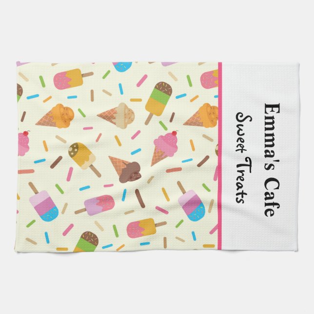 Ice cream cones and popsicles custom name   tea towel (Horizontal)