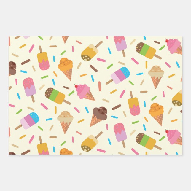 Ice cream cones and popsicles kids  wrapping paper sheet (Front)