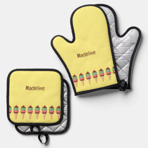 Ice Cream Cones Custom Text Pot Holder Oven Mitt & Pot Holder Set