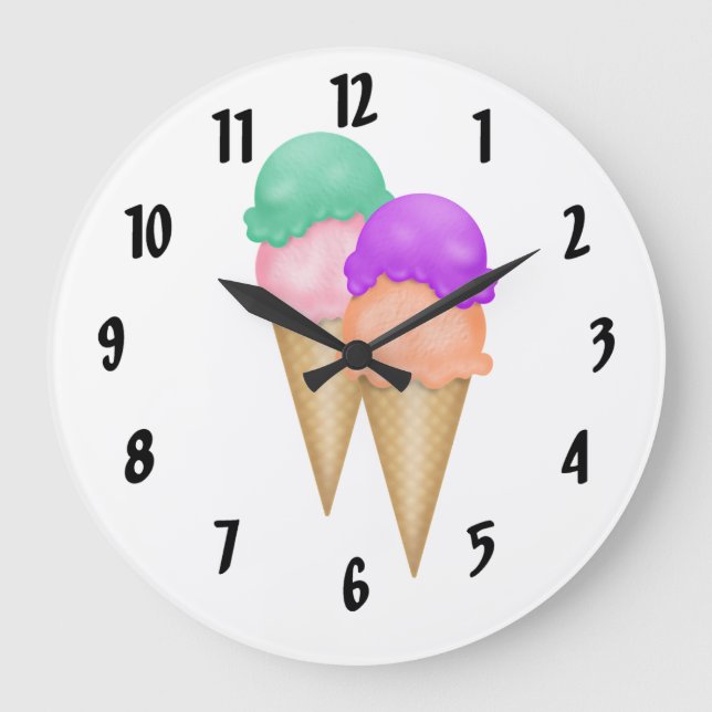 Ice Cream Cones Large Clock (Front)