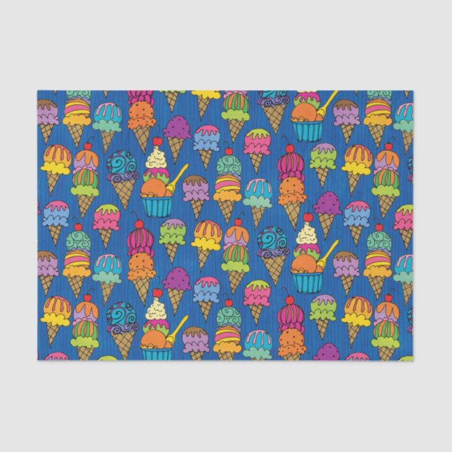 Ice Cream Cones on Blue Tissue Paper (Front)