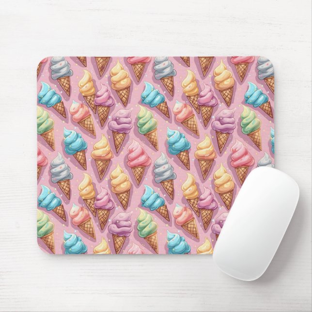 Ice Cream Cones On Pink Mouse Mat (With Mouse)