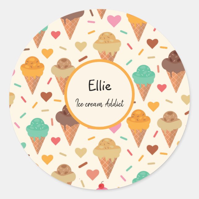 Ice cream cones pattern Custom personalised  Classic Round Sticker (Front)