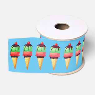 Ice Cream Cones Pattern Grosgrain Ribbon