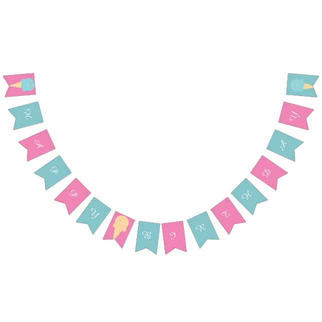 Ice Cream Cones Pink Blue Happy Birthday  Bunting (All)