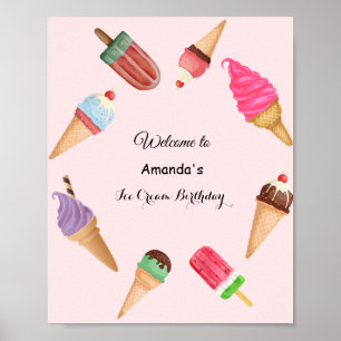 Ice Cream Cones Popsicles Birthday  Poster