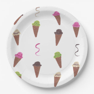 Ice Cream Cones & Ribbons Birthday Paper Plates