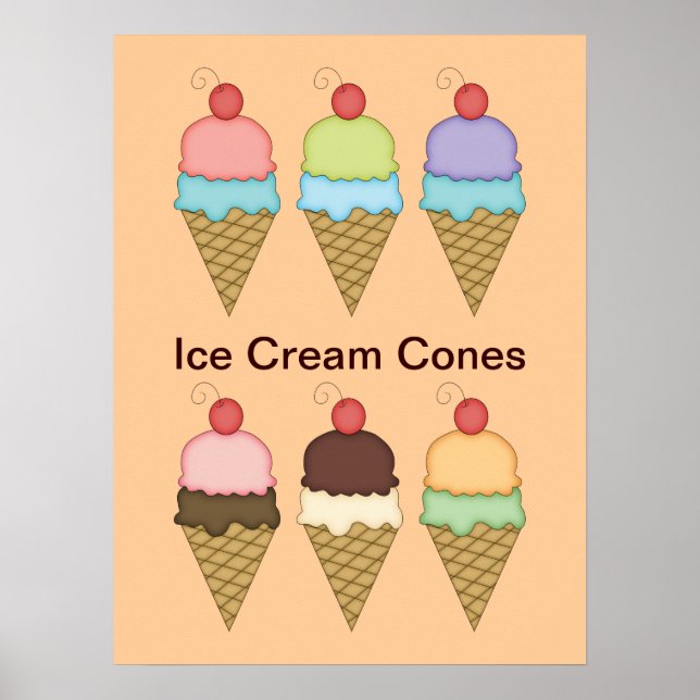Ice Cream Cones with Cherries Poster (Front)