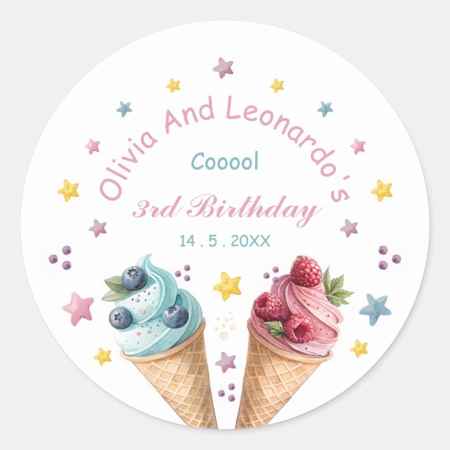 Ice Cream Cool Birthday Party Classic Round Sticker (Front)