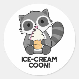 Ice Cream Coon Funny Animal Racoon Pun Classic Round Sticker