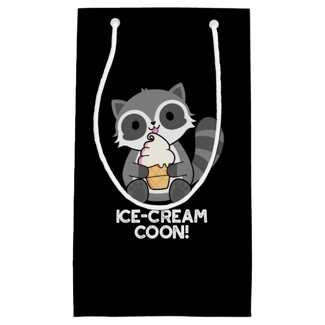 Ice Cream Coon Funny Animal Racoon Pun Dark BG Small Gift Bag (Front)