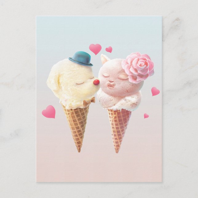 Ice Cream Couple – Love at First Lick Announcement Postcard (Front)