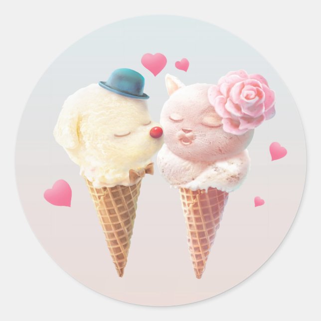 Ice Cream Couple – Love at First Lick Classic Round Sticker (Front)