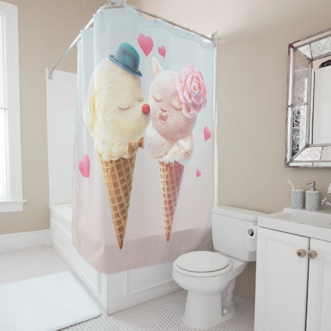 Ice Cream Couple – Love at First Lick Shower Curtain (In Situ)