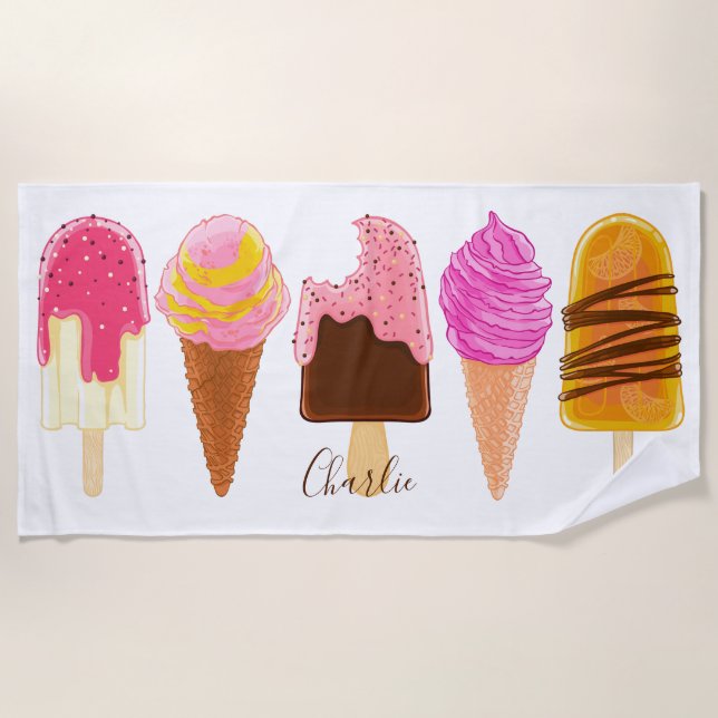 Ice Cream custom name beach towel (Front)