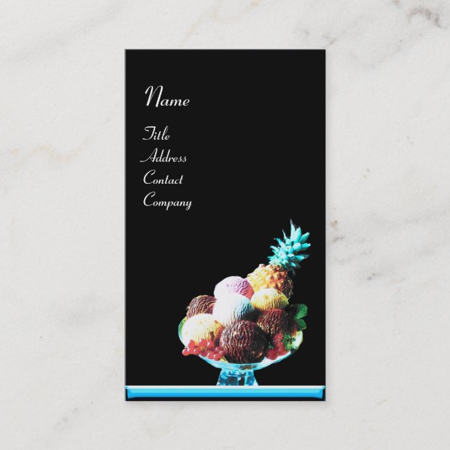 ICE CREAM  - DESERT SHOP,blue black Business Card (Front)