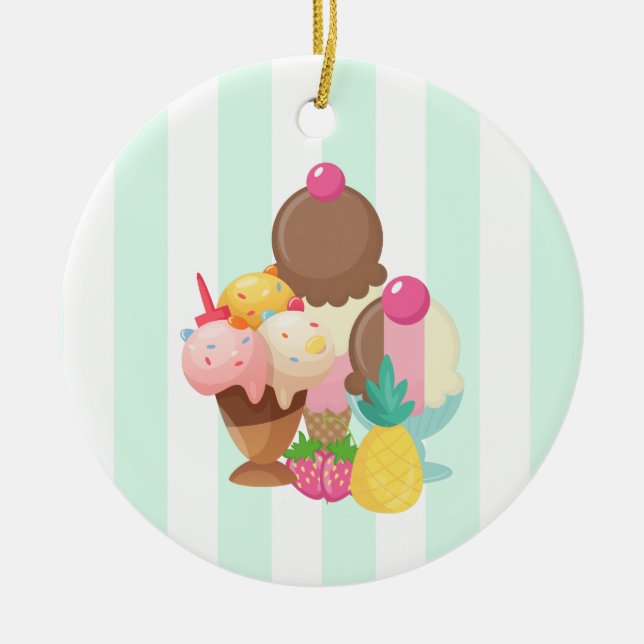 Ice Cream Desserts Neopolitan Flavours Ceramic Tree Decoration (Front)