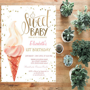Ice Cream Diamonds Stripe Sweet Baby Birthday Invitation