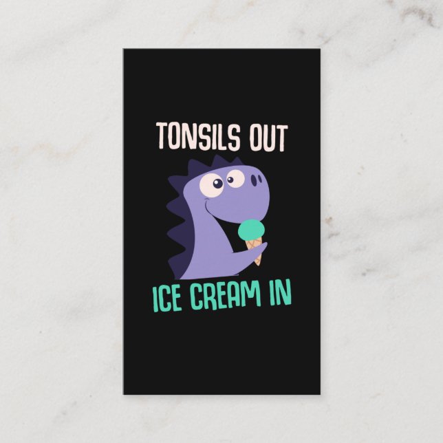 Ice Cream Dinosaur Tonsils Recovery Get Well Business Card (Front)