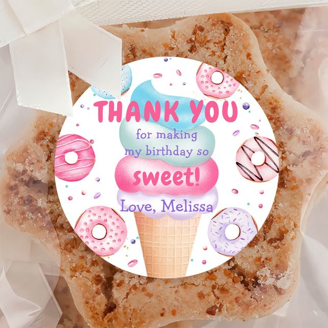 Ice Cream Doughnut Birthday Classic Round Sticker (Creator Uploaded)