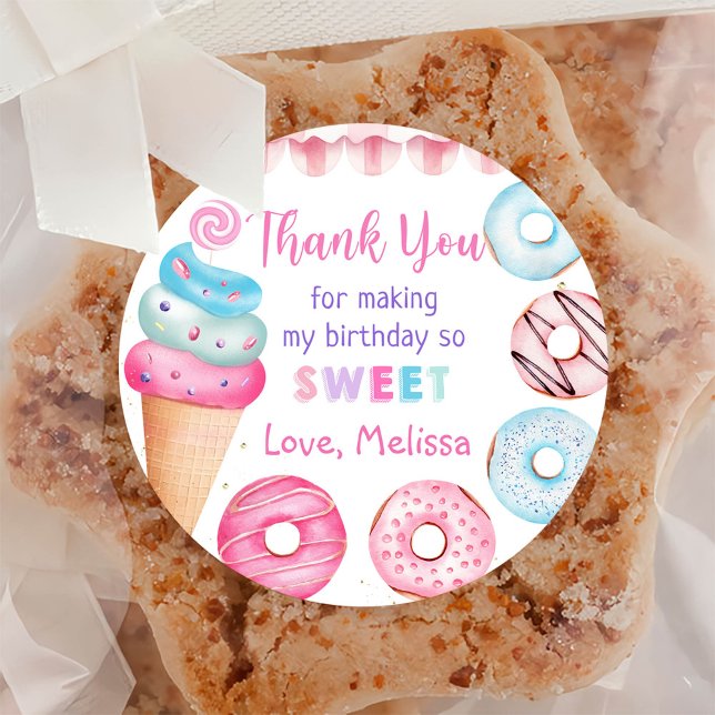 Ice Cream Doughnut Birthday Classic Round Sticker (Creator Uploaded)