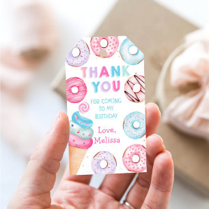 Ice Cream Doughnut Birthday Thank You Gift Tags 