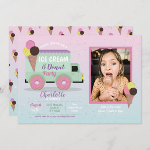 Ice Cream Doughnut Party Birthday Photo Doughnuts Invitation