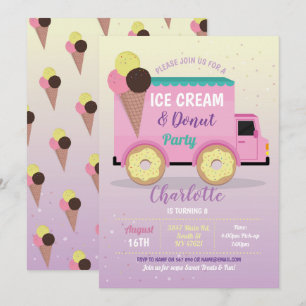Ice Cream Doughnut Party Birthday Pink Doughnuts Invitation