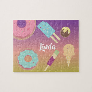 Ice Cream Doughnut Summer Ombre Rainbow Colourful Jigsaw Puzzle